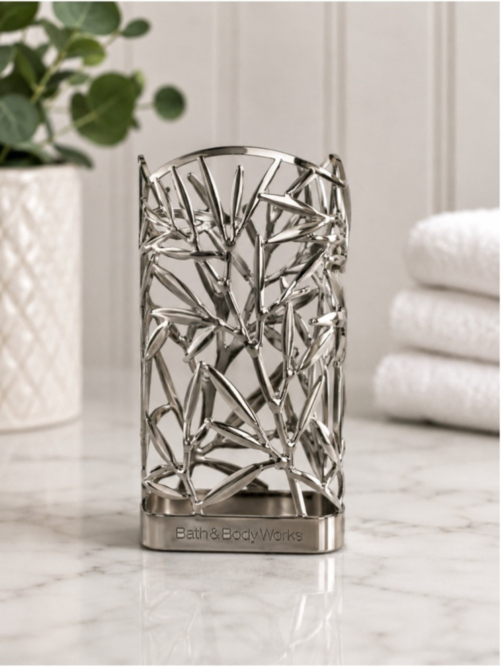 Bath & Body Works Silver Leaf Foaming Hand Soap Sleeve Holder Metal Decorative - Picture 15 of 15